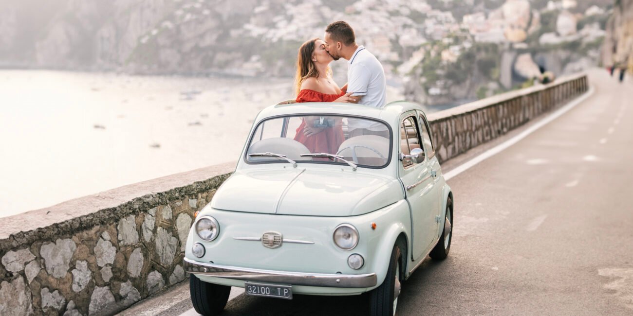 Wedding proposal in Positano at sunset