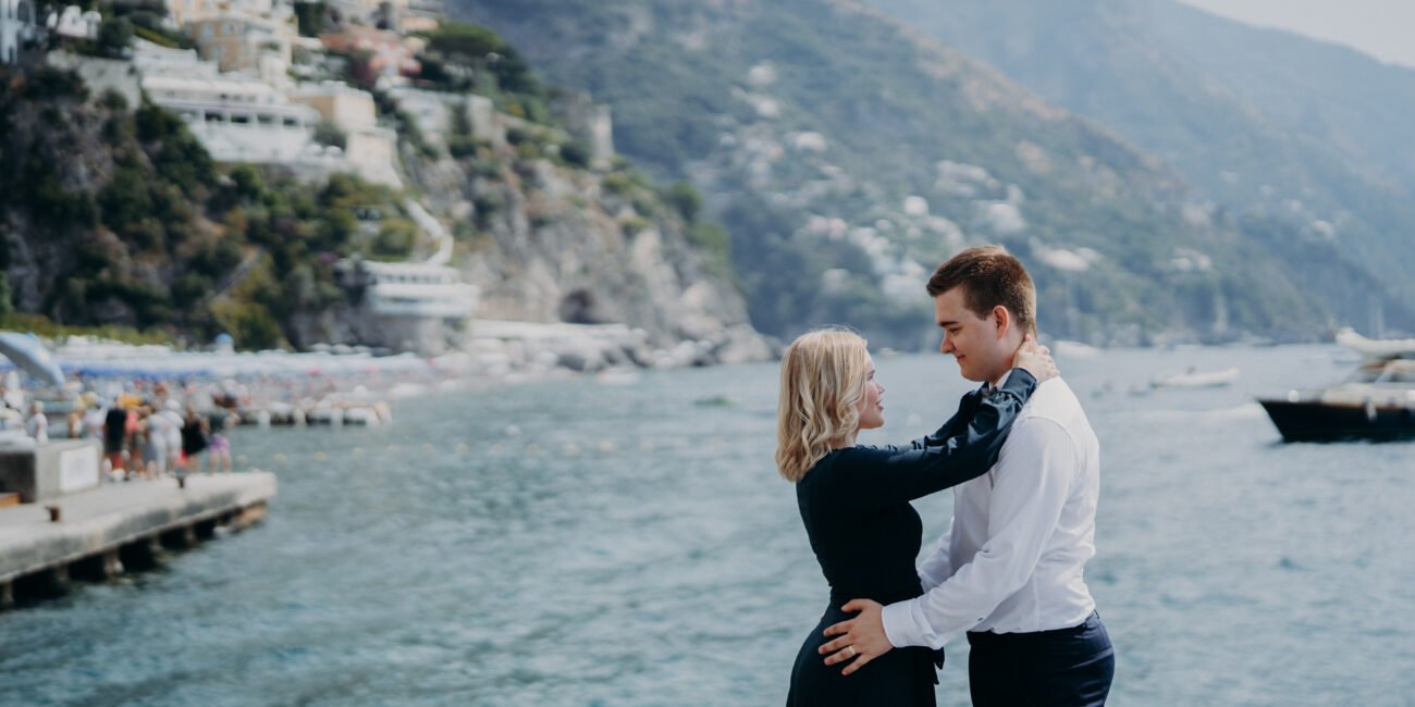 Emotional reaction to wedding proposal in Positano