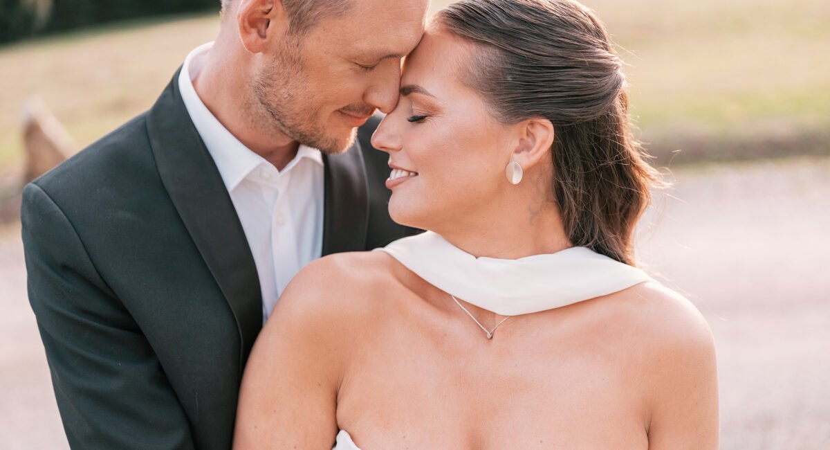 Emotional first look moment at a Tuscan villa wedding